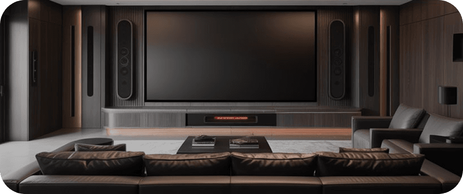 Home cinema room with surround sound setup